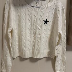 Cozy White Cable Knit Sweater with Star Detail